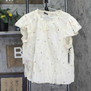 Black Tape Trendy Plus Size Printed Cotton Flutter-Sleeve Top Ivory Off White 2X